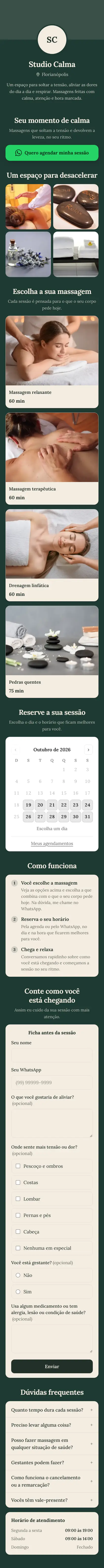 Exemplo de mini site: Studio Calma