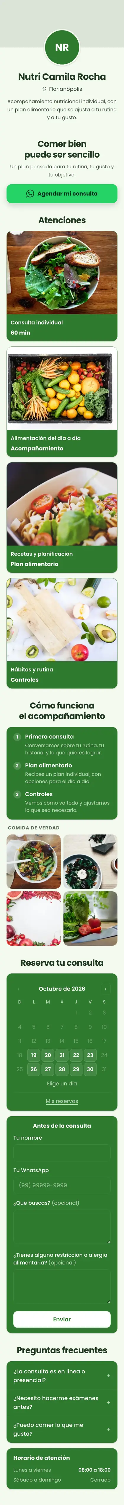 Ejemplo de mini sitio: Nutri Camila Rocha