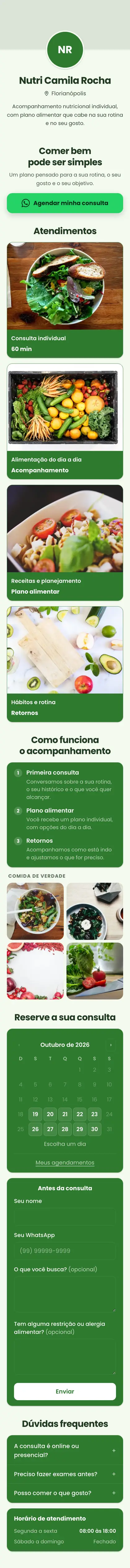 Exemplo de mini site: Nutri Camila Rocha