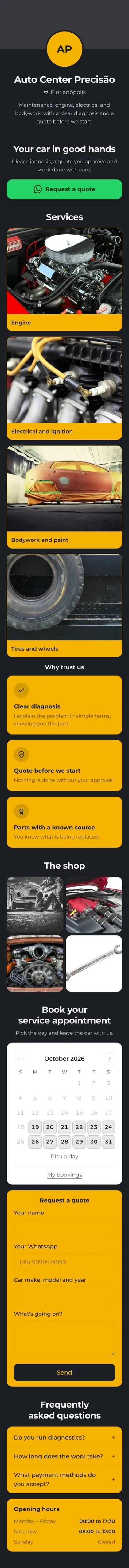 Example mini site: Auto Center Precisão