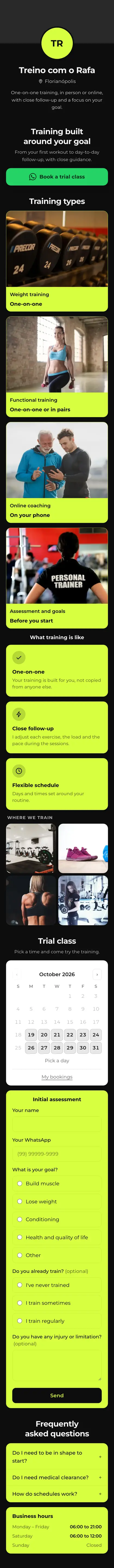 Example mini site: Treino com o Rafa
