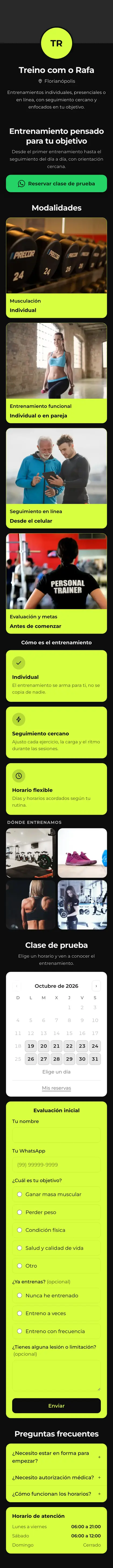 Ejemplo de mini sitio: Treino com o Rafa