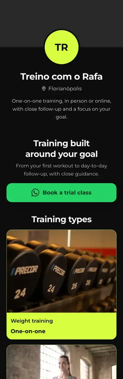 Example mini site: Treino com o Rafa