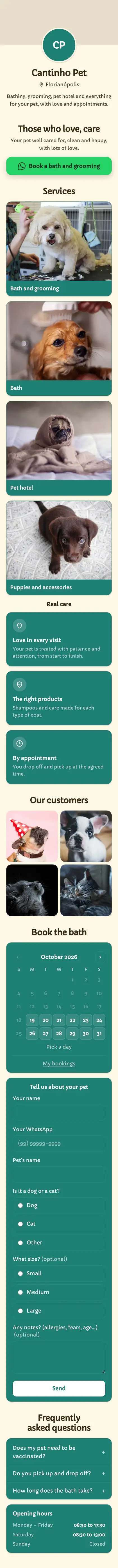 Example mini site: Cantinho Pet