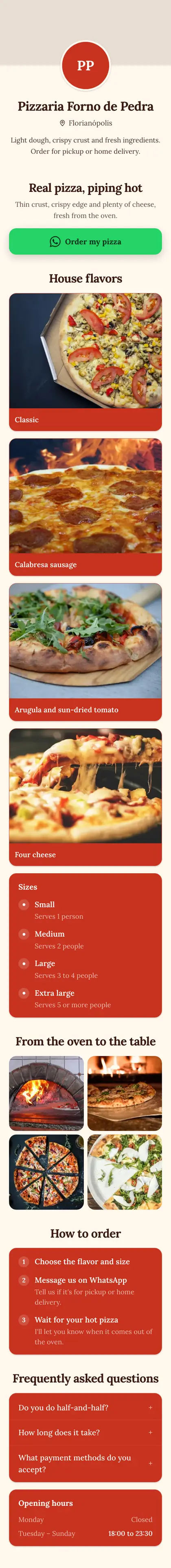 Example mini site: Pizzaria Forno de Pedra