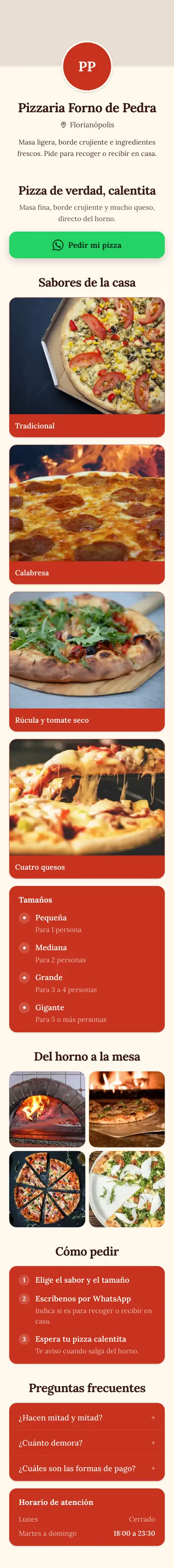 Ejemplo de mini sitio: Pizzaria Forno de Pedra