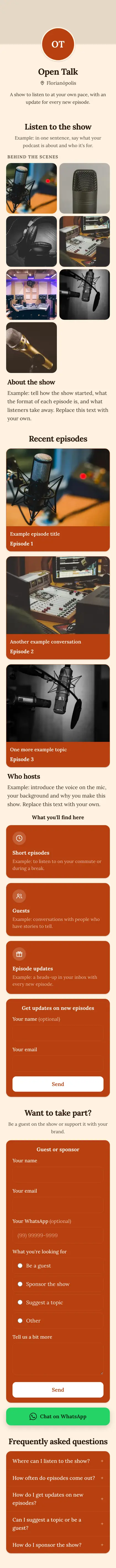 Example mini site: Open Talk