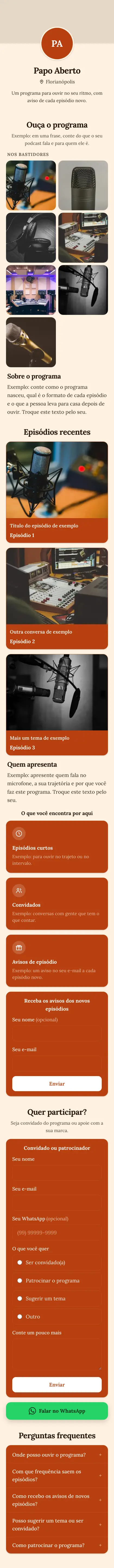 Exemplo de mini site: Papo Aberto