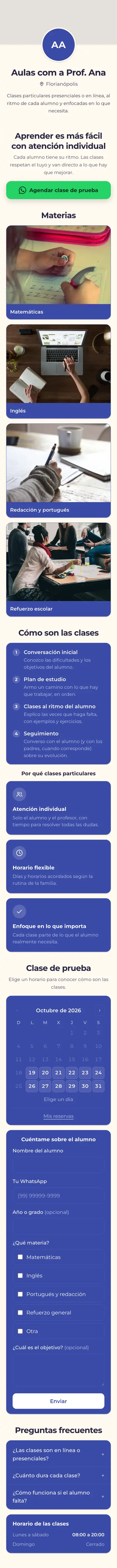 Ejemplo de mini sitio: Aulas com a Prof. Ana