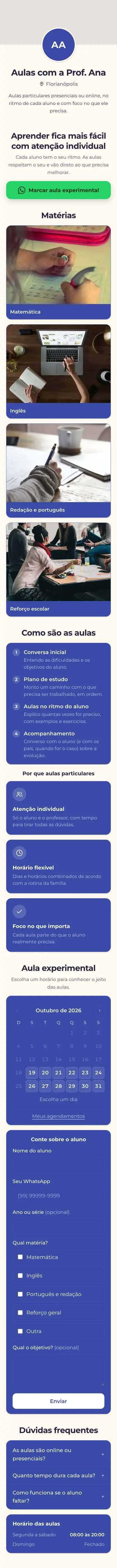 Exemplo de mini site: Aulas com a Prof. Ana