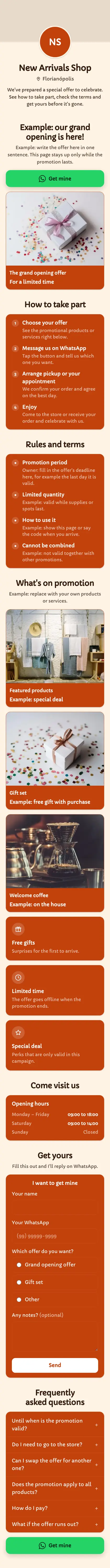 Example mini site: New Arrivals Shop