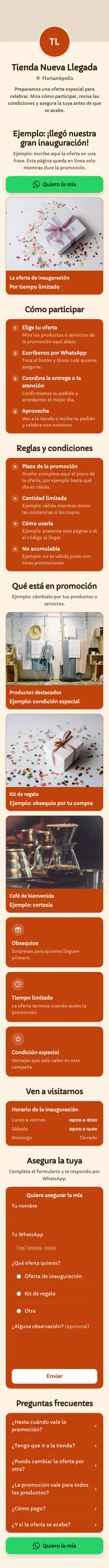 Ejemplo de mini sitio: Tienda Nueva Llegada