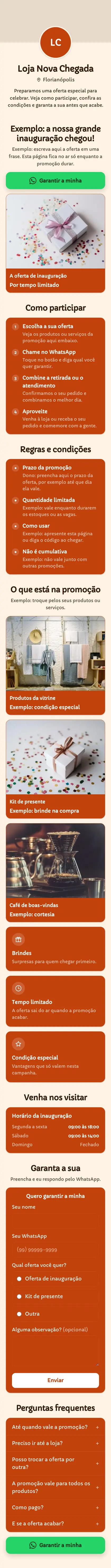 Exemplo de mini site: Loja Nova Chegada
