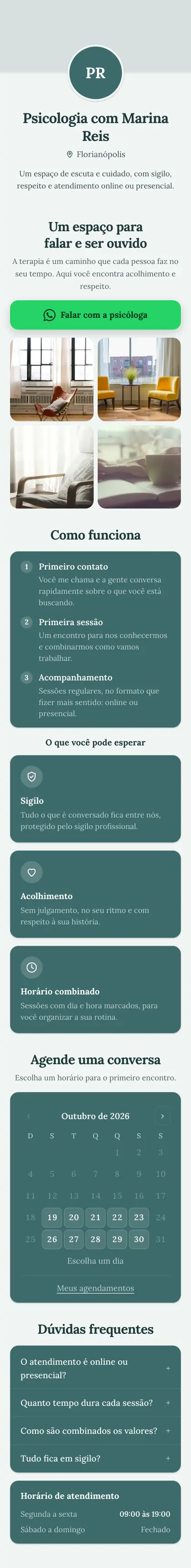 Exemplo de mini site: Psicologia com Marina Reis