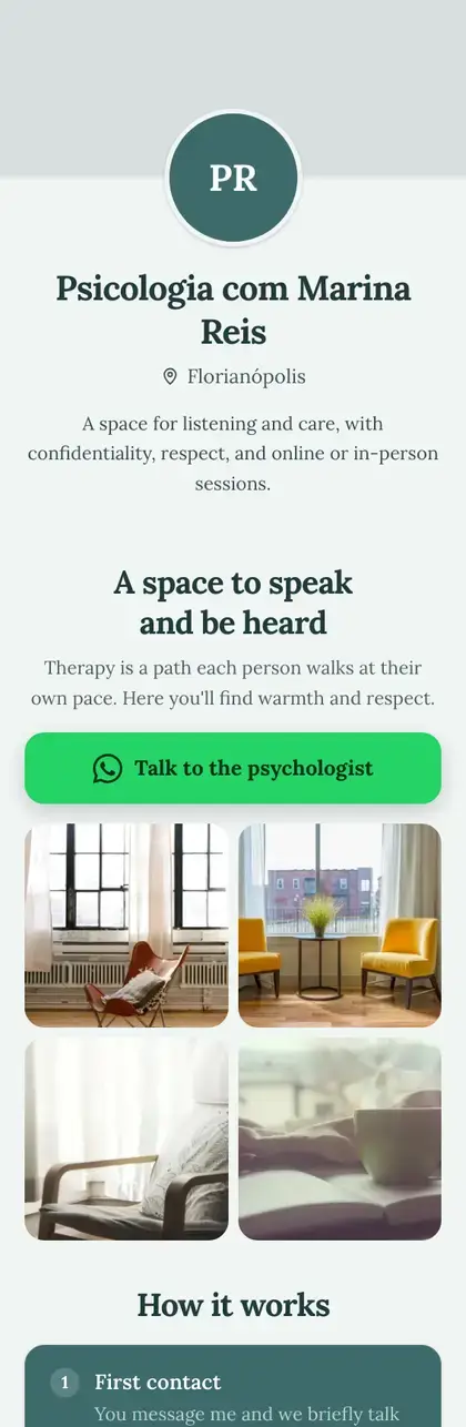 Example mini site: Psicologia com Marina Reis