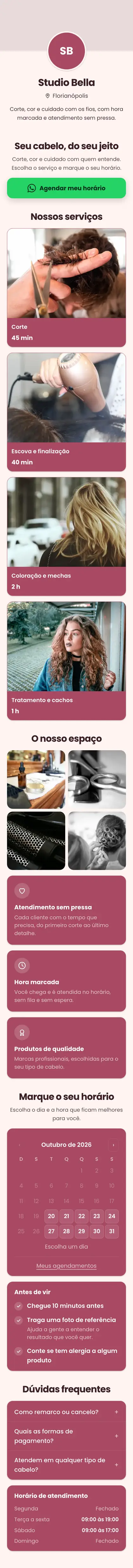 Exemplo de mini site: Studio Bella
