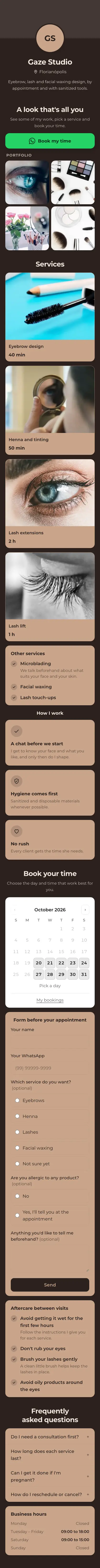 Example mini site: Gaze Studio