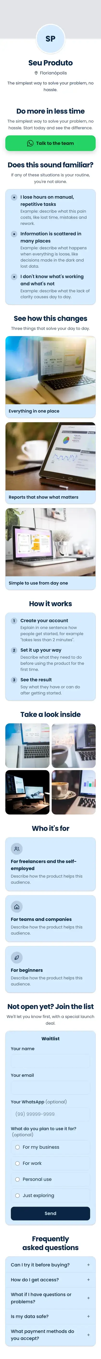 Example mini site: Seu Produto