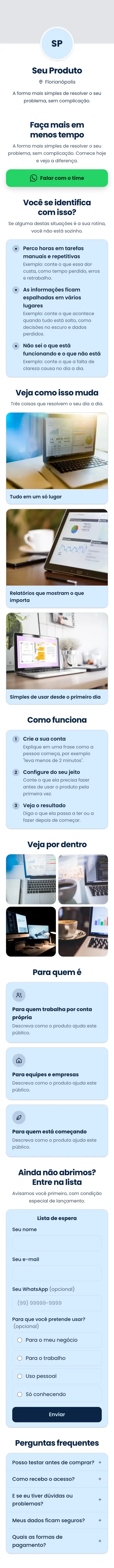 Exemplo de mini site: Seu Produto