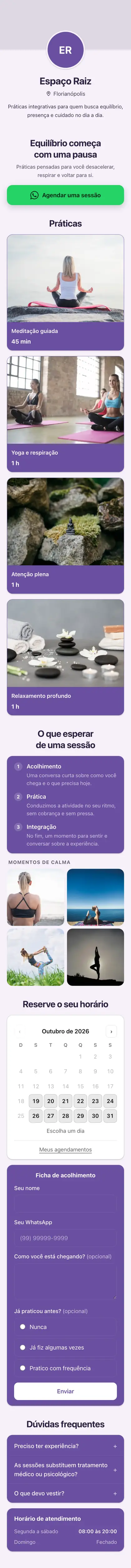 Exemplo de mini site: Espaço Raiz