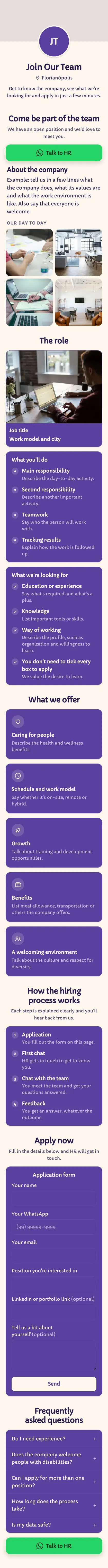 Example mini site: Join Our Team