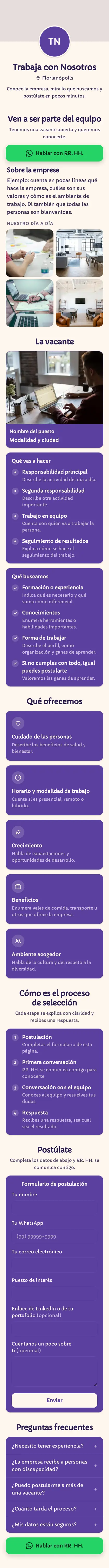 Ejemplo de mini sitio: Trabaja con Nosotros