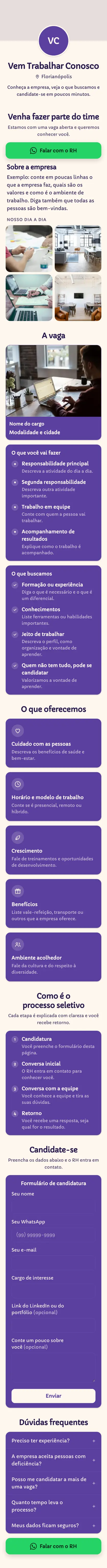 Exemplo de mini site: Vem Trabalhar Conosco