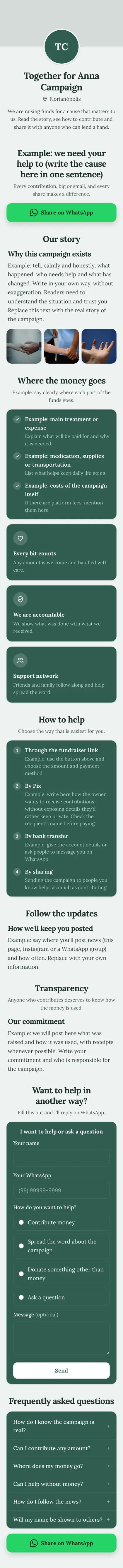 Example mini site: Together for Anna Campaign