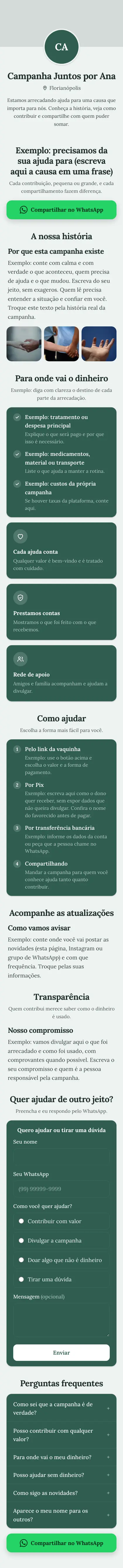 Exemplo de mini site: Campanha Juntos por Ana